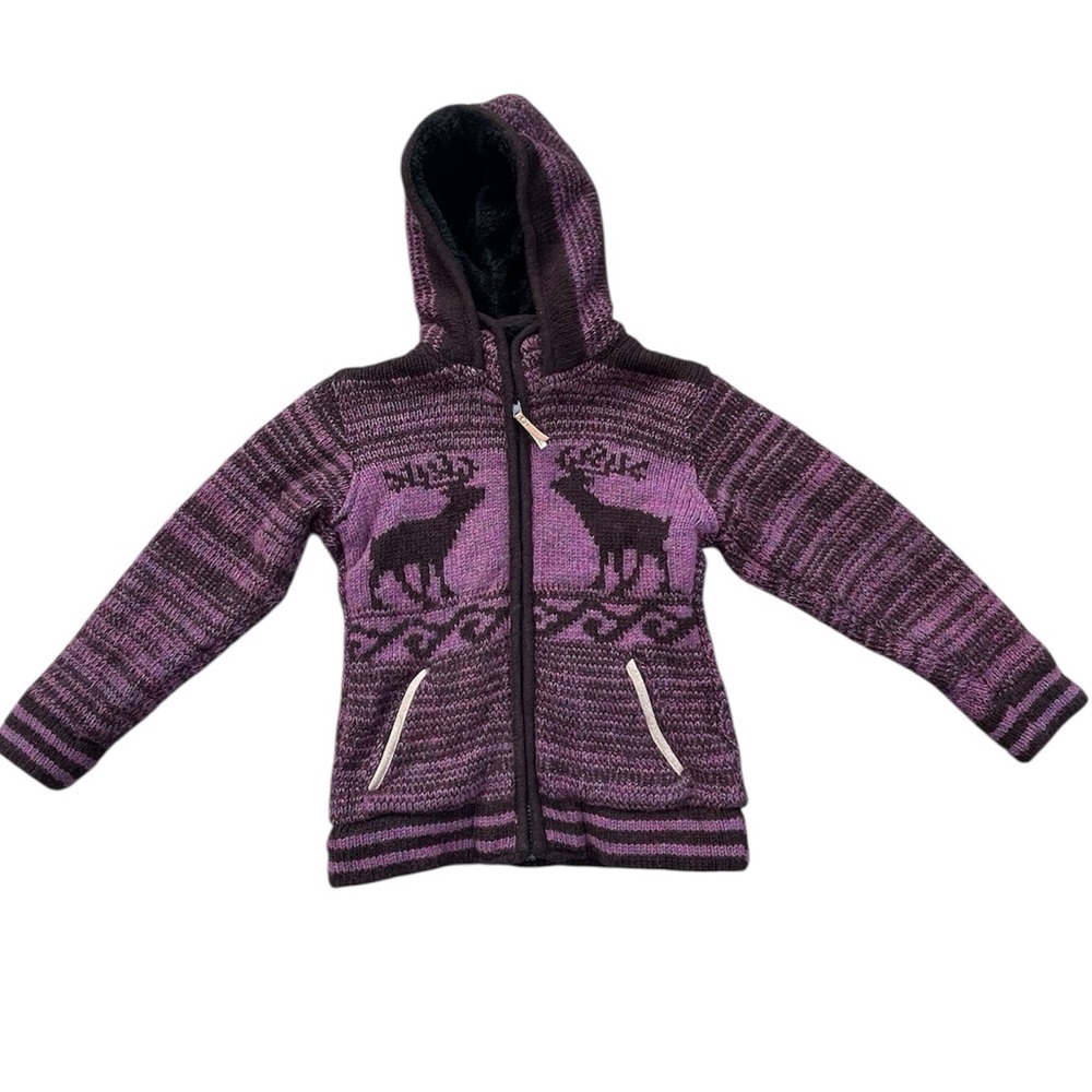 Kyber Outerwear Wool Sweater Hoodie Moose Elk Full Zip NEPAL Lined Warm XS/S